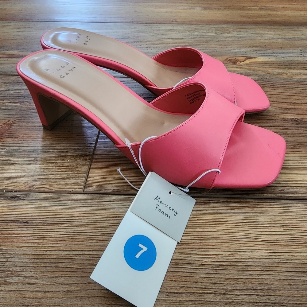 A New Day Women's Lindie Mule Heels Size 7 Pink Slip On Sandals